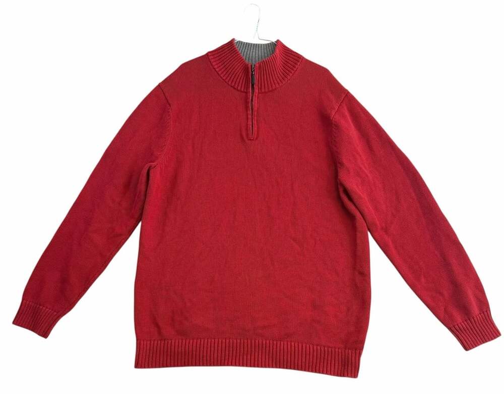L.L.Bean Men's Red 100% Cotton Quarter-Zip Mock Neck Sweater XL-Tall